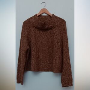 Zara Women's Knit Mockneck Long Sleeve Cropped Sweater Brown M
